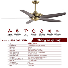 Quạt trần đèn Moonfan Strong 5 cánh nhựa ABS động cơ DC 55w sải cánh 142cm VLQTTQ-296 - 5 - không đèn - 142 - DC - 55 (Cái)