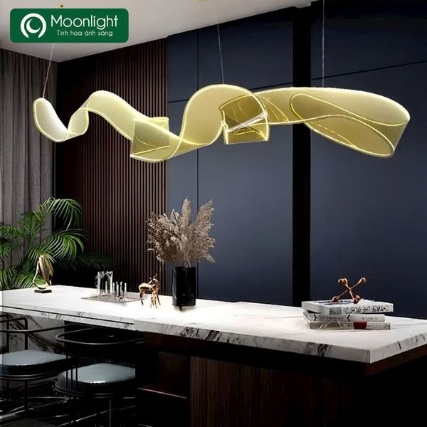 Đèn thả bàn ăn hình dải lụa 1m5 màu vàng chất liệu nhựa Acrylic VLTHBA-114-AB