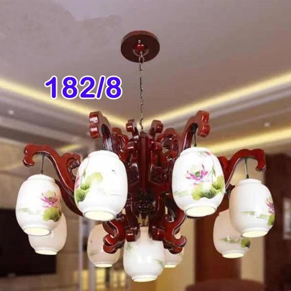 Đèn thả gỗ 8 chao gốm 182/8 VLTHGO-011