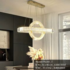 Đèn thả pha lê vòng tròn và dài lồng nhau D400_350*900 trắng TPL041T90CM VLTHPL-015