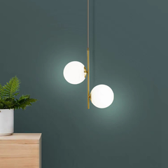 Đèn thả thủy tinh 2 bóng chao trắng đục thân màu vàng VLTHTI-007