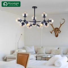 Đèn thả trang trí hợp kim khung đèn chao thủy tinh 12 bóng 12E27 TH139BK12B VLTHTR-021