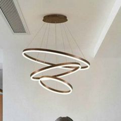 Đèn thả 3 vòng mica thân nhôm xước mạ màu cà phê, lắp chân chung, G5 CF D40*60*80 VLTHVO-005-AB