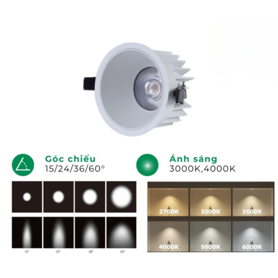 Đèn led âm trần spotlight tròn ELV VND23-F075R