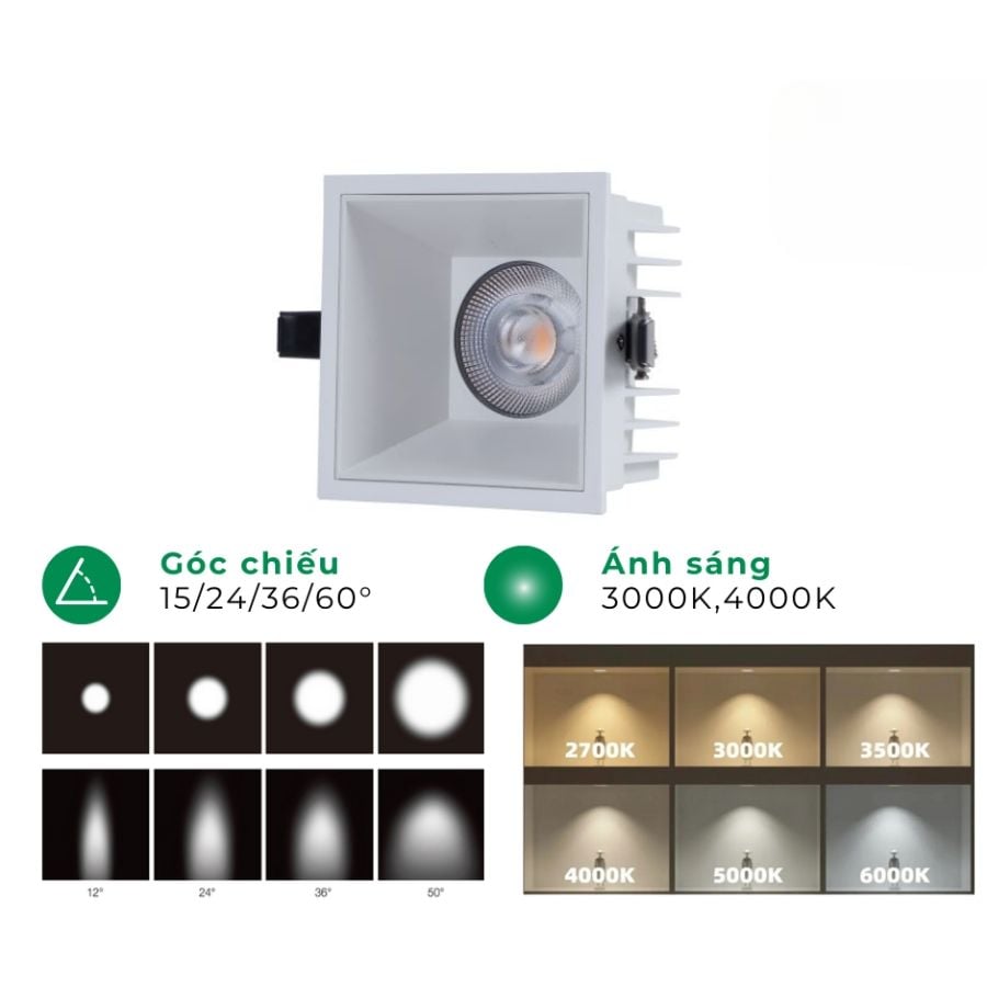 Đèn led âm trần spotlight vuông ELV VND23-F090S