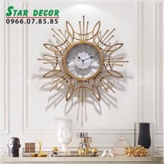 Decor đồng hồ trang trí phòng khách hoạ tiết cánh hoa mạ vàng ML_208