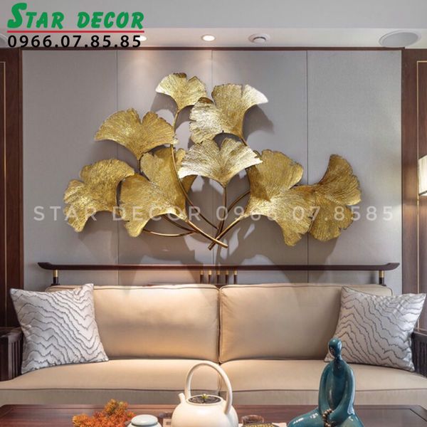 Decor treo tường trang trí phòng khách nhiều lá xoè hình quạt mạ vàng ML_209