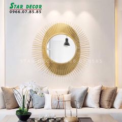 Decor gương trang trí phòng khách màu vàng ánh kim toả tia sáng ML_214
