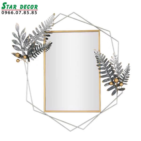 Decor gương trang trí phòng khách hình chữ nhật tán lá 2 bên ML_217