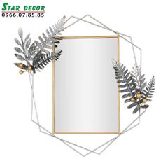 Decor gương trang trí phòng khách hình chữ nhật tán lá 2 bên ML_217