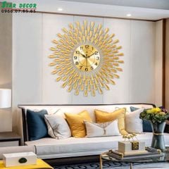 Decor đồng hồ trang trí phòng khách toả tia vàng giọt nước VLDCDH-011