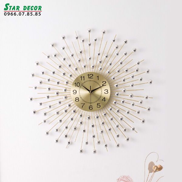 Decor đồng hồ trang trí phòng khách toả tia kết hợp hạt tròn ML_220