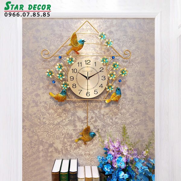 Decor đồng hồ trang trí phòng khách tổ 4 con chim ML_224