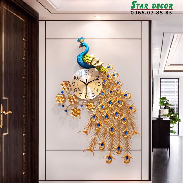 Decor đồng hồ trang trí phòng khách con công rủ đuôi ML_227