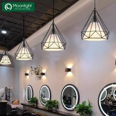 Đèn thả hợp kim hình kim cương khung đen chao trắng VLTHHK-012