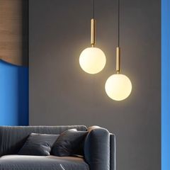 HT đèn thả thủy tinh khung vàng, chao thủy tinh trắng đục (giá không bóng) TH749 HTTHTI-021