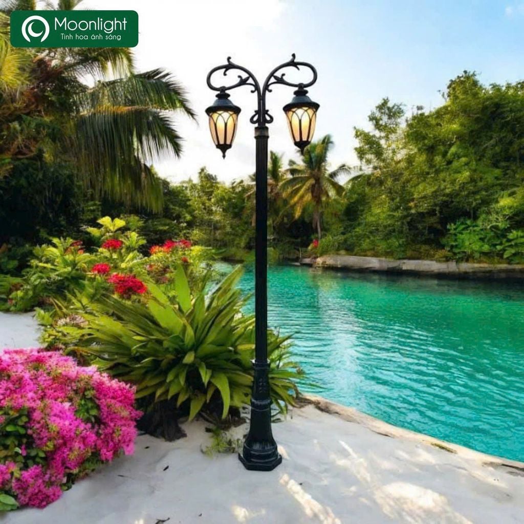 Đèn cột sân vườn 2 bóng màu đen, VLNTCO-020-AB