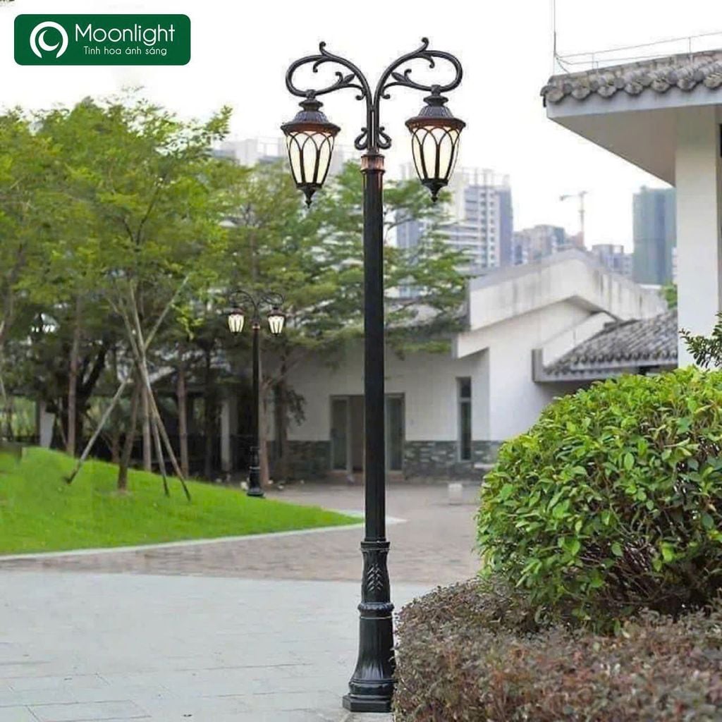 Đèn cột sân vườn 2 bóng màu đen, VLNTCO-020-AB