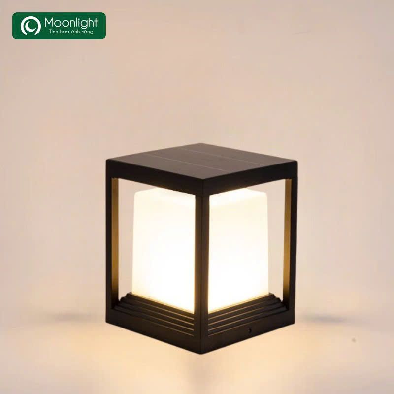 Đèn trụ cổng hàng rào năng lượng mặt trời TC02 vuông đen D220mm, 4.5W 5200mAh VLNTTC-042