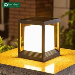 Đèn trụ cổng hàng rào năng lượng mặt trời TC02 vuông đen D220mm, 4.5W 5200mAh VLNTTC-042