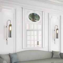 Đèn tường chao thủy tinh LVD màu khói, hợp kim mạ đồng vàng E27 D100*H400 DT007 VLDTTI-022-BK