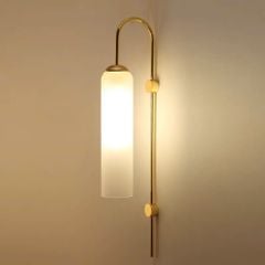 Đèn tường chao thủy tinh LVD trắng đục, hợp kim mạ đồng vàng E27 D100*H400 DT007 VLDTTI-022-WH