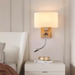 Đèn tường chao thủy tinh đục đế gỗ, đọc sách 1028 VLDTTI-071