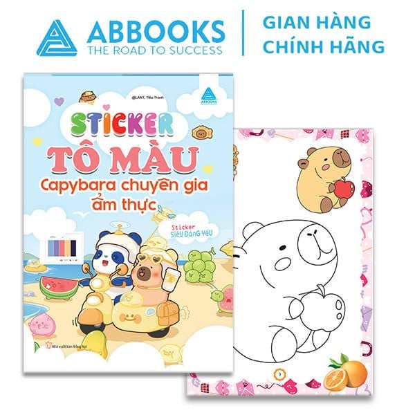 Sách Tô Màu - Sticker - Capybara Chăm Học, Capybara Thư Giãn, Capybara Yêu Âm Nhạc, Capybara Chuyên Gia Ẩm Thực