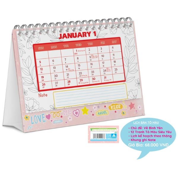ABBOOKS - Lịch để bàn làm việc - Vẽ cho em bình yên 365 ngày - Năm mới 2025 - Kích thước 17.5x8x21cm