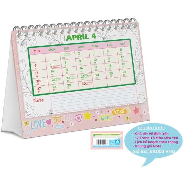 ABBOOKS - Lịch để bàn làm việc - Vẽ cho em bình yên 365 ngày - Năm mới 2025 - Kích thước 17.5x8x21cm