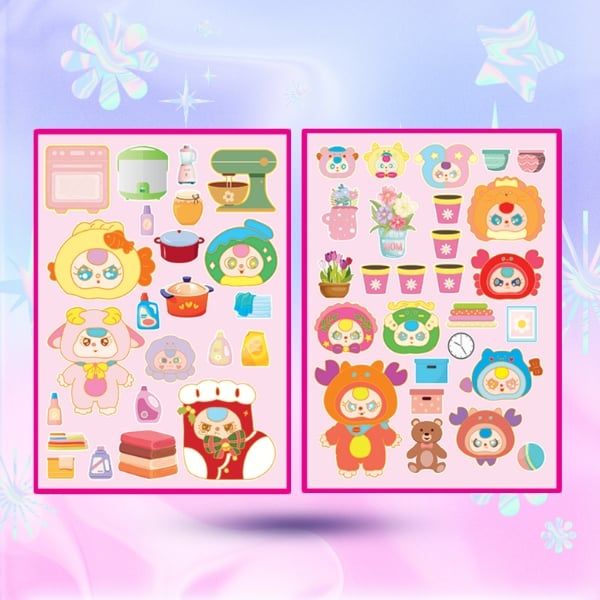 Sách - Sticker Baby Three - Chăm việc nhà, Lớp học mẫu giáo, Ngày cuối tuần, Siêu thị vui vẻ - ABBOOKS