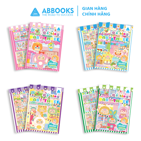 Sách - Sticker Baby Three - Chăm việc nhà, Lớp học mẫu giáo, Ngày cuối tuần, Siêu thị vui vẻ - ABBOOKS