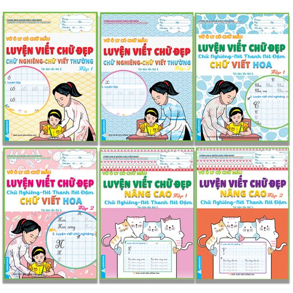 Vở Ô Ly Có Chữ Mẫu - Luyện Viết Chữ Đẹp - Chữ Nghiêng - Combo 6 cuốn