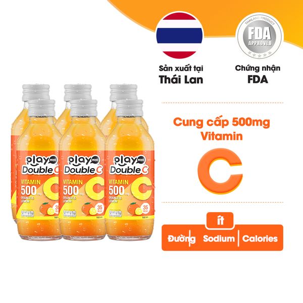 Lốc 6 chai nước giải khát vị cam và chanh vàng Playmore Double C 160ml