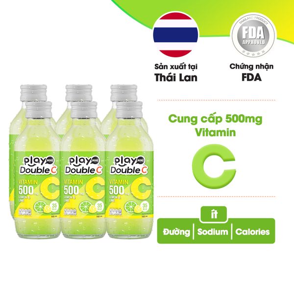 Lốc 6 chai nước giải khát vị chanh xanh và chanh vàng Playmore Double C 160ml