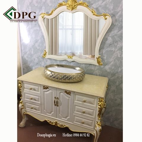 tủ lavabo tân cổ điển dát vàng 