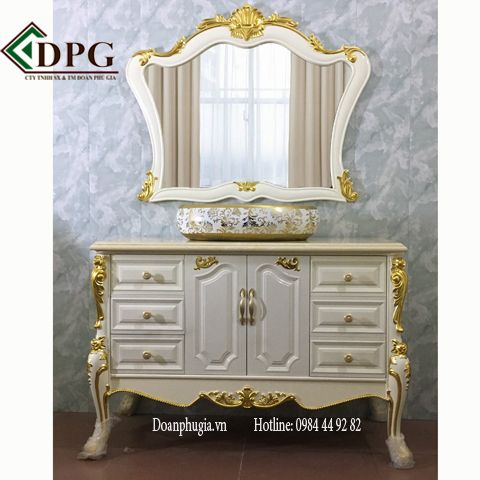 tủ chậu cổ điển dát vàng