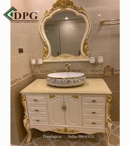 tủ chậu tân cổ điển dát vàng