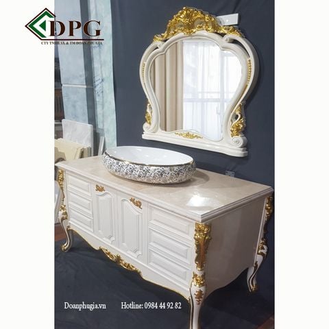 tủ lavabo tân cổ điển dát vàng 