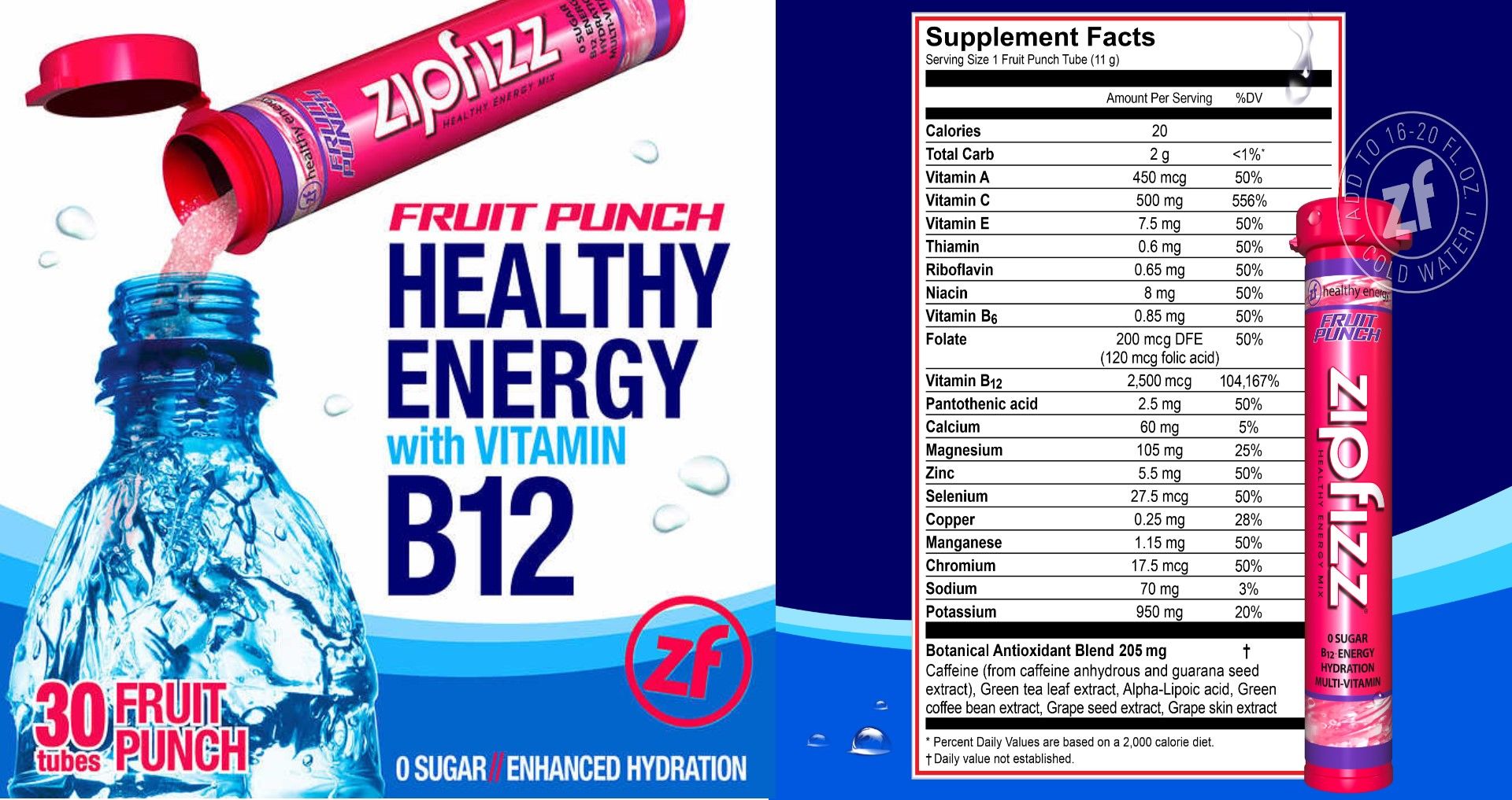  Bột Bổ Sung Năng Lượng Vitamin Zipfizz Healthy Energy Drink Mix B12 Hộp 30 Ống-11g/Ống 