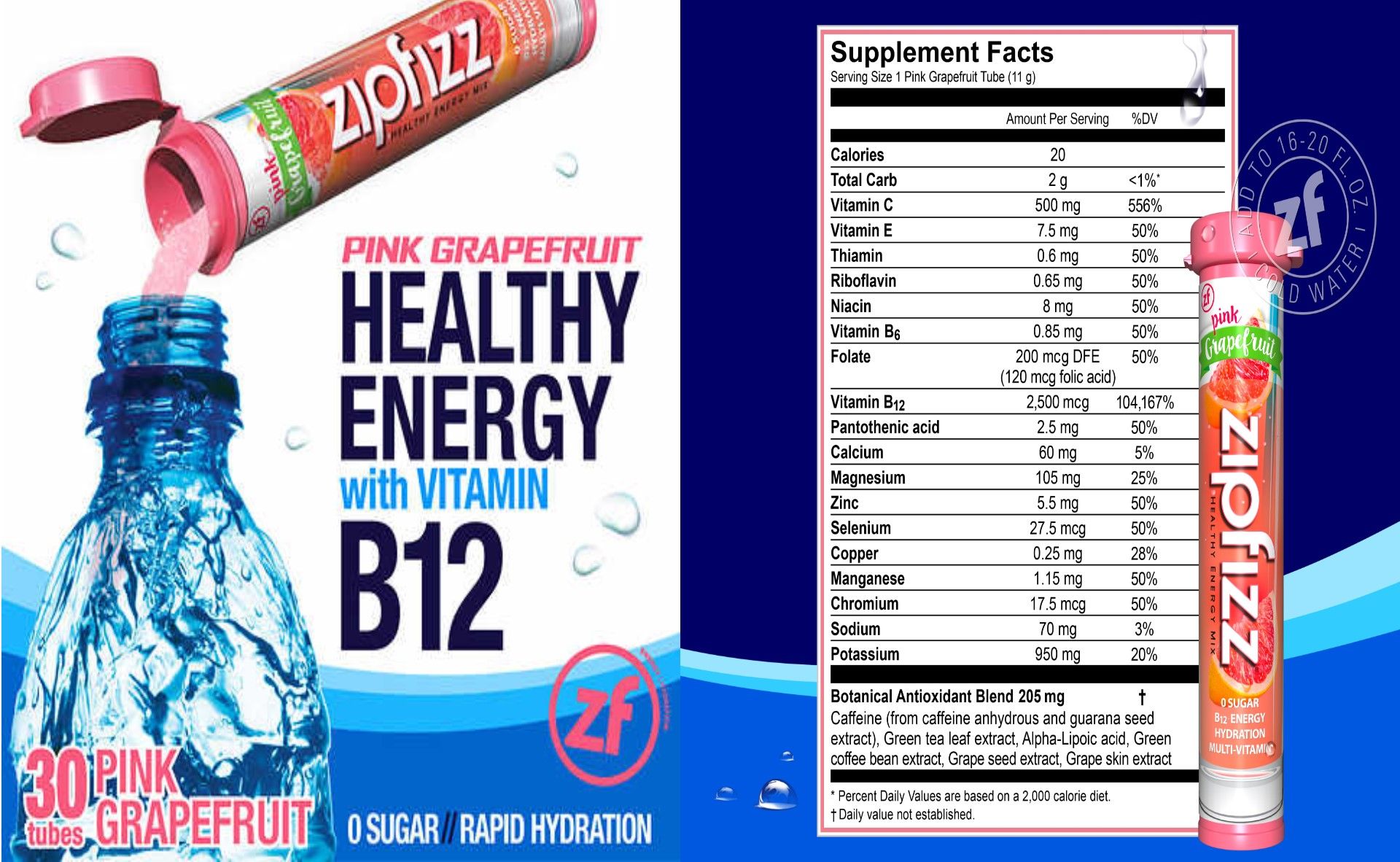  Bột Bổ Sung Năng Lượng Vitamin Zipfizz Healthy Energy Drink Mix B12 Hộp 30 Ống-11g/Ống 