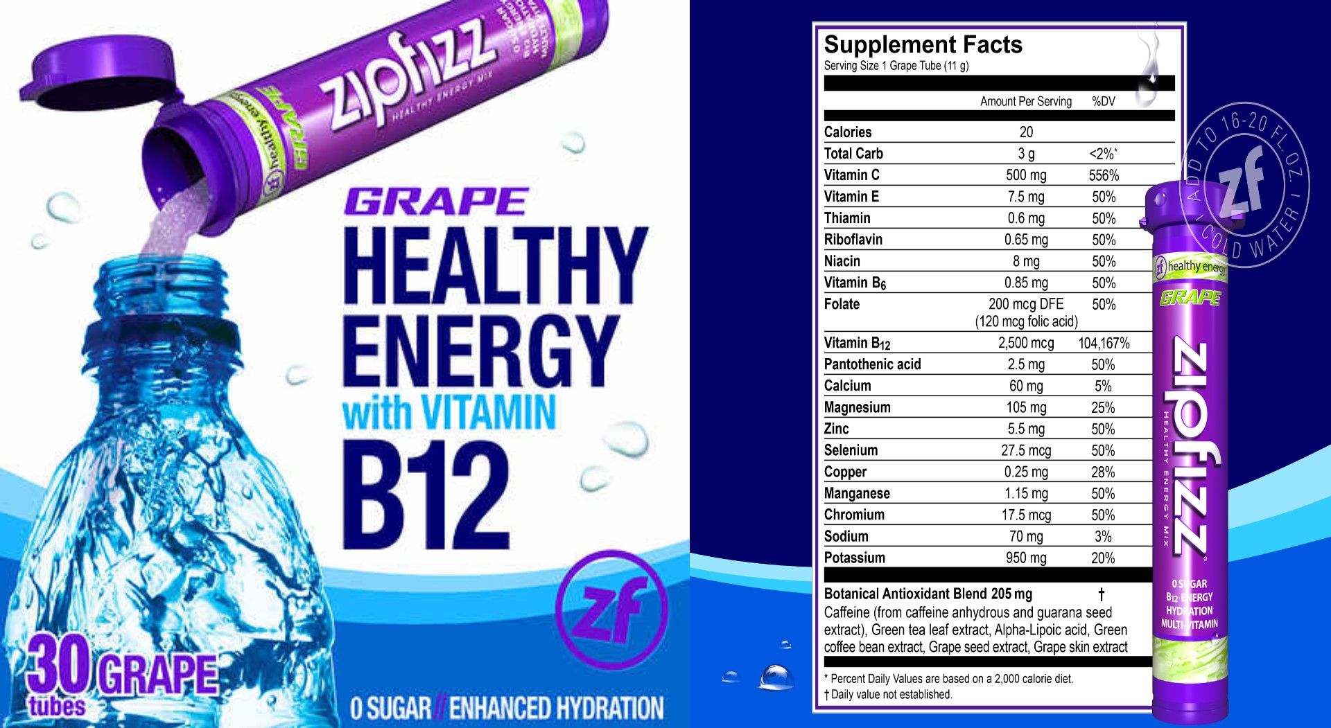  Bột Bổ Sung Năng Lượng Vitamin Zipfizz Healthy Energy Drink Mix B12 Hộp 30 Ống-11g/Ống 