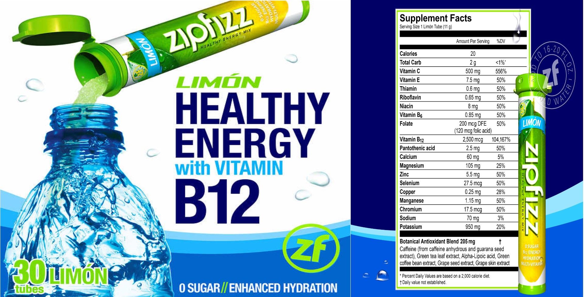  Bột Bổ Sung Năng Lượng Vitamin Zipfizz Healthy Energy Drink Mix B12 Hộp 30 Ống-11g/Ống 