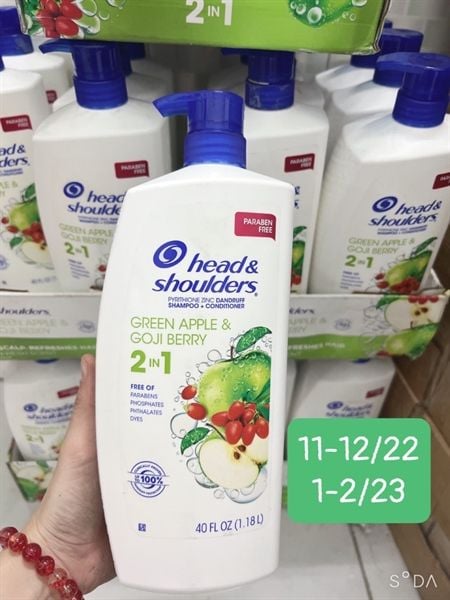  Dầu gội xả Head&Shoulders 2in1 Shampo & Conditioner Green Apple&Goji Berry - Dầu gội xả 2 in 1 hạnh nhân, nha đam Head & Shoulders Complete Scalp Care 1.18l 