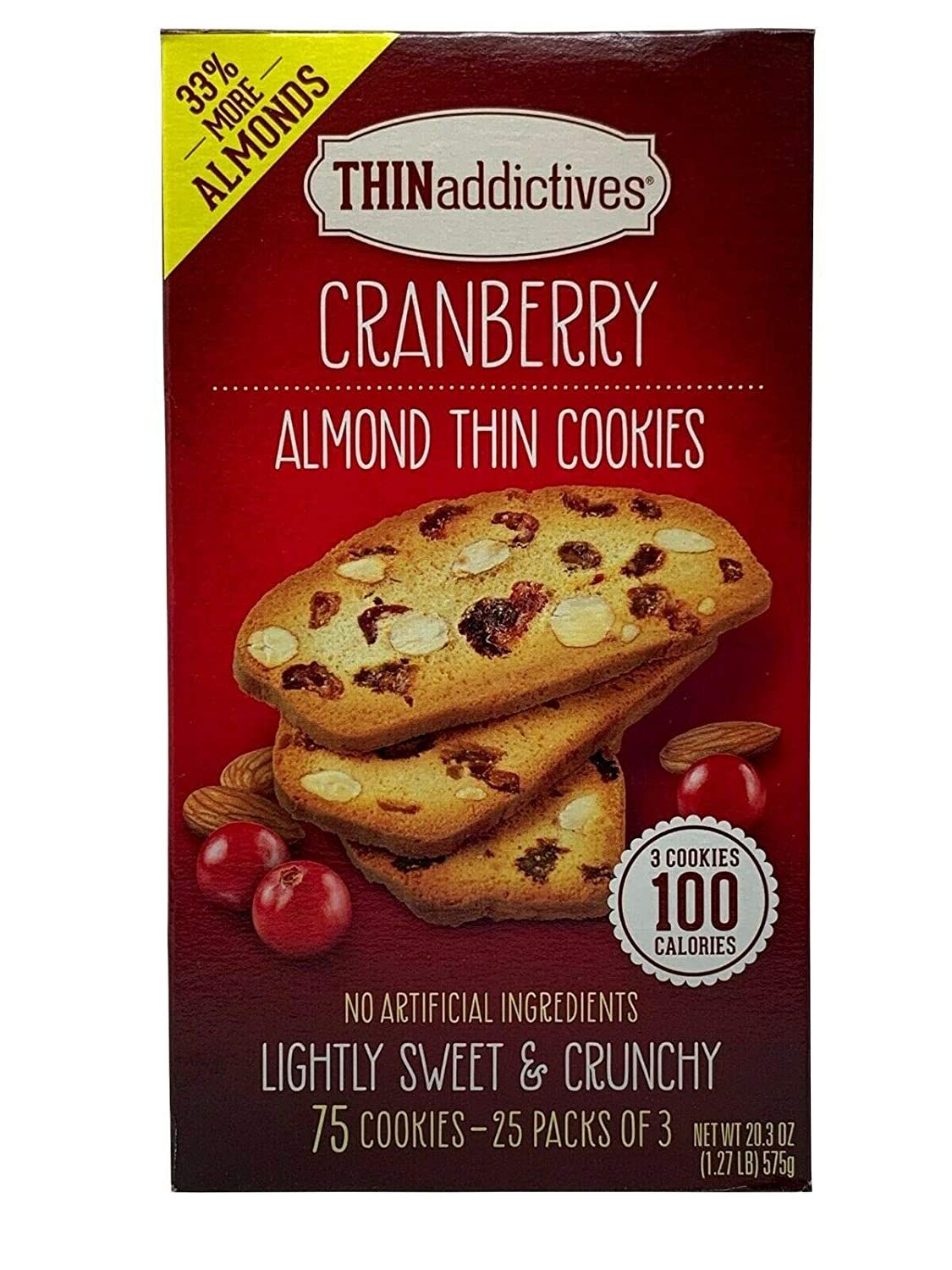  Bánh Quy Sấy Hạnh Nhân THINaddictives CranBerry Hộp 75 Miếng trong 25 Gói Nhỏ_575g 