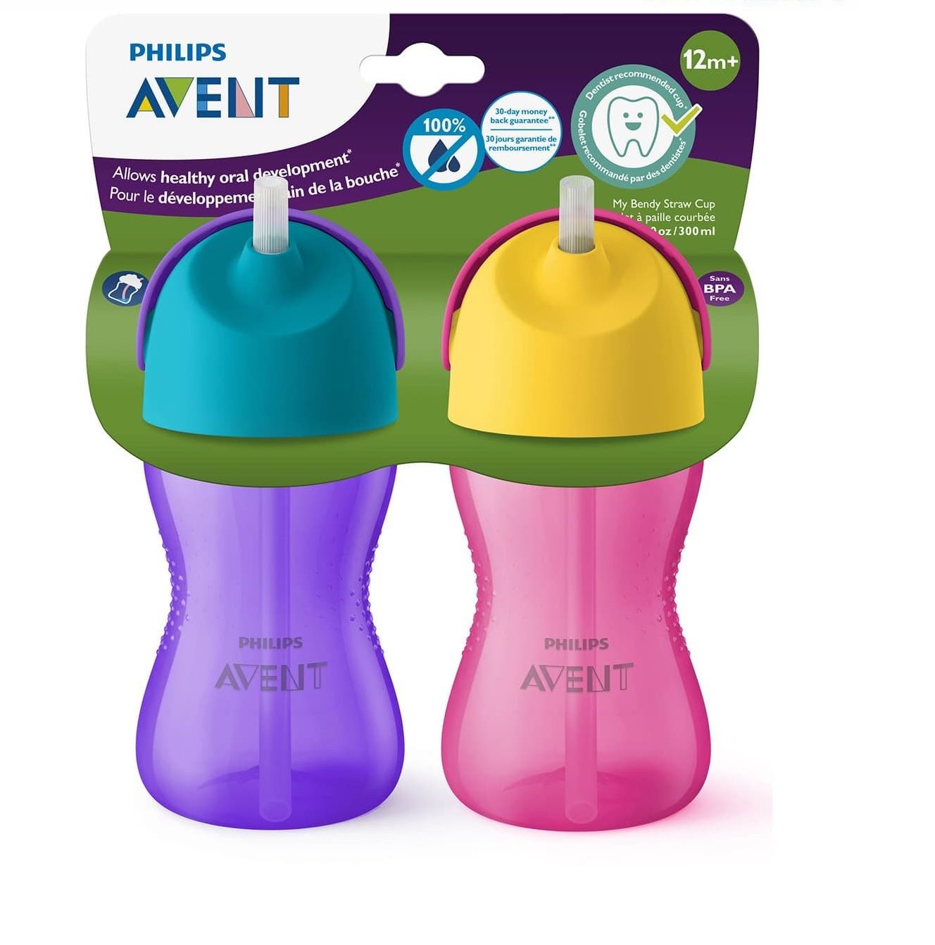  Set 2 Bình Uống Nước Khủng Long Có Quai Boy/Girl Philips Avent (12M+) 