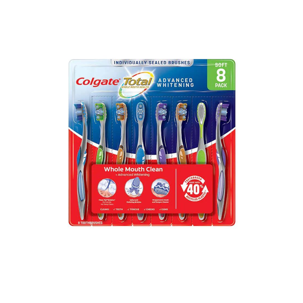  Bàn chải đánh răng Colgate Total Whitening Medium Whole Mouth Clean Lốc 8 cây hàng Mỹ 