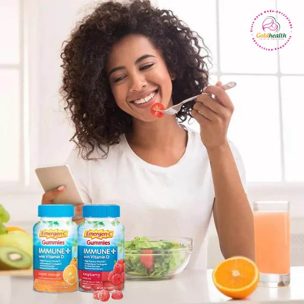  Set 2 hộp kẹo dẻo bổ sung Vitamin D, Emergen-C Gummies Immune Mỹ 750mg 45 viên (Orange, Raspberry) 