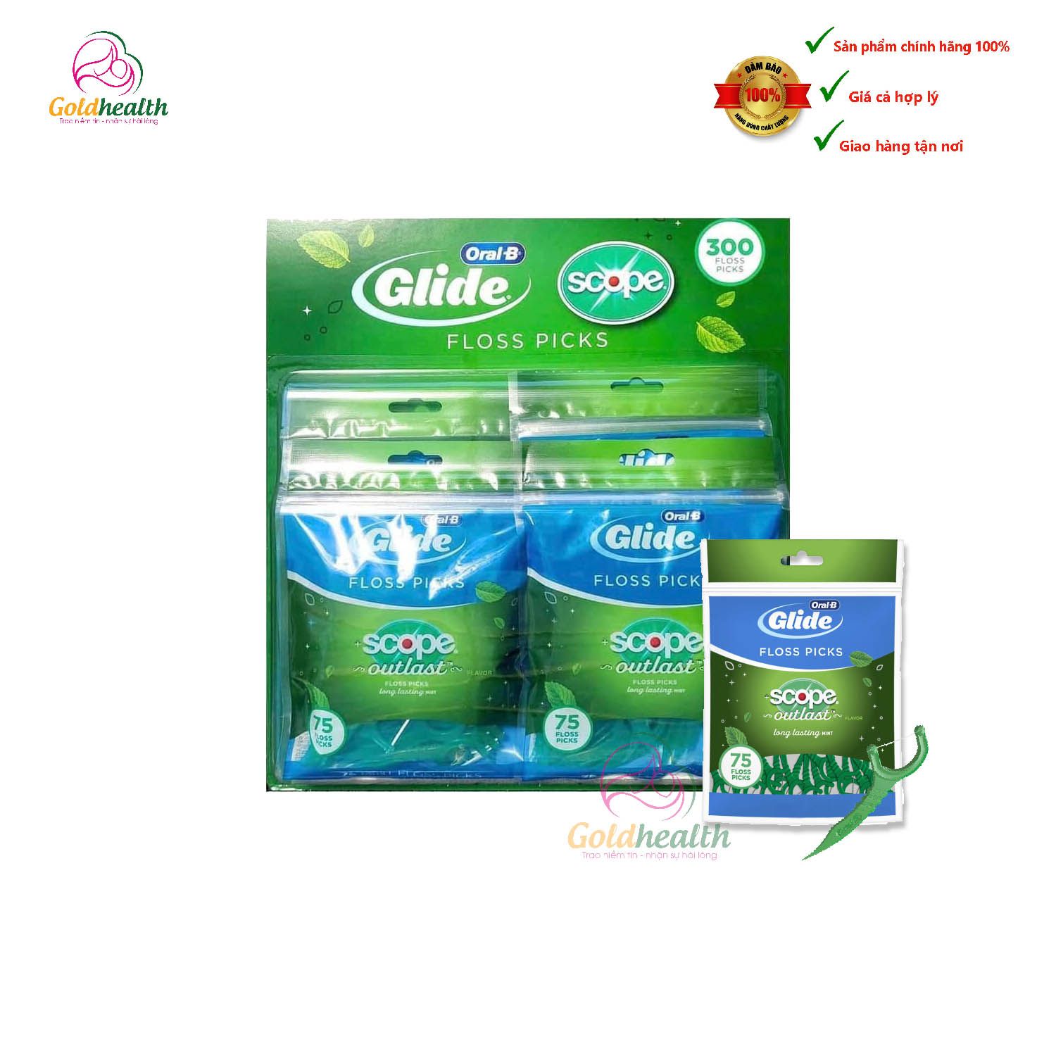  Pack 4 Túi Tăm Chỉ Nha Khoa Bạc Hà Oral-B Glide Scope Outlast 75 Cái/Gói 