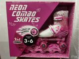  Giày patin neon combo 2 in 1 light up skates pink inline / quad combo 